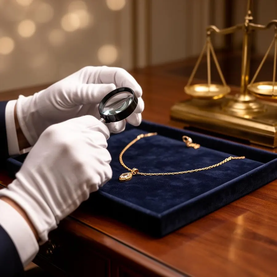 Expert taxeert gouden ketting met loep en weegschaal voor klanten uit Lelystad